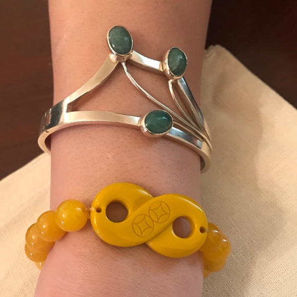 Vintage Taxco Silver 925 Flower Lily Bracelet with Green Stones! - Picture 3 of 13